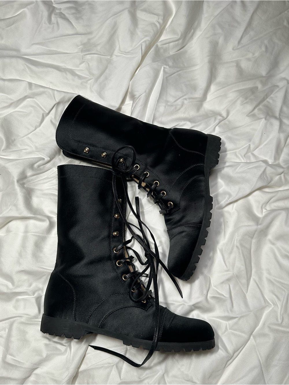 Vintage Versace Black Lace-Up Combat Boots with Gold Lion Medallions - Picture 2 of 6